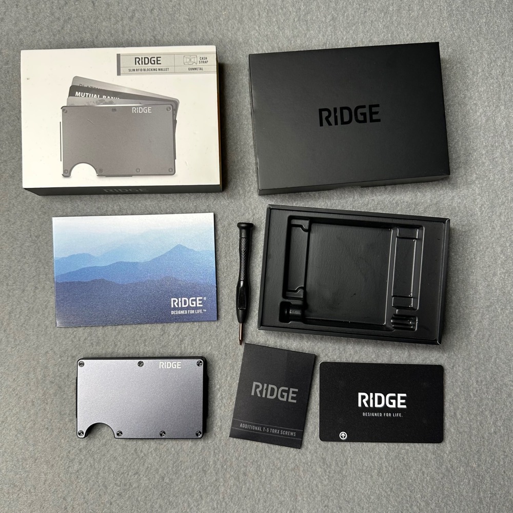 Ridge Slim RFID Blocking Wallet Mens OS Gunmetal Aluminum Cash Strap Minimalist
